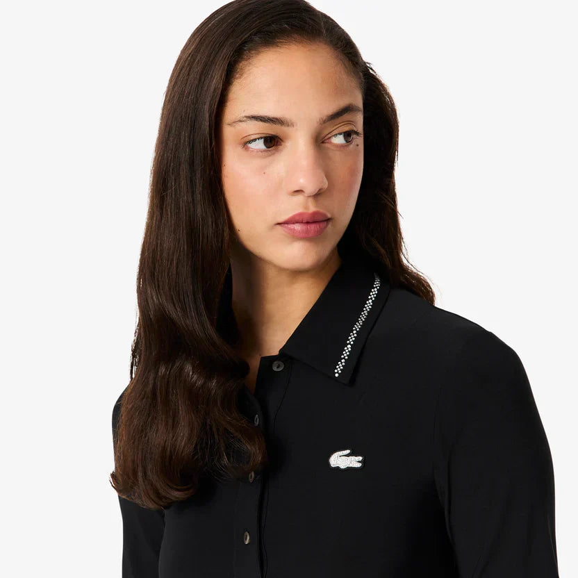 Lacoste Women's Slim fit diamanté crocodile polo collar dress