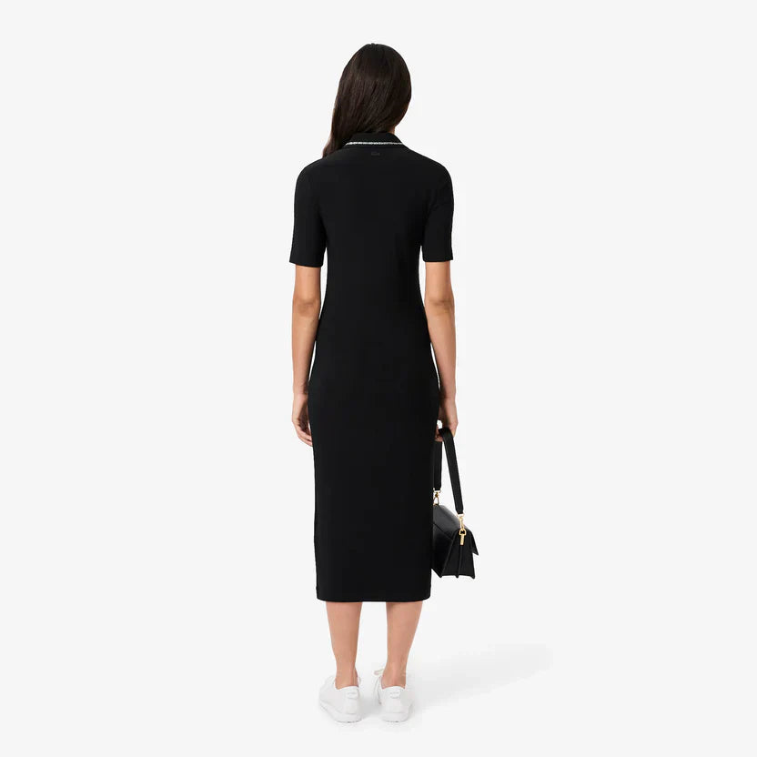 Lacoste Women's Slim fit diamanté crocodile polo collar dress