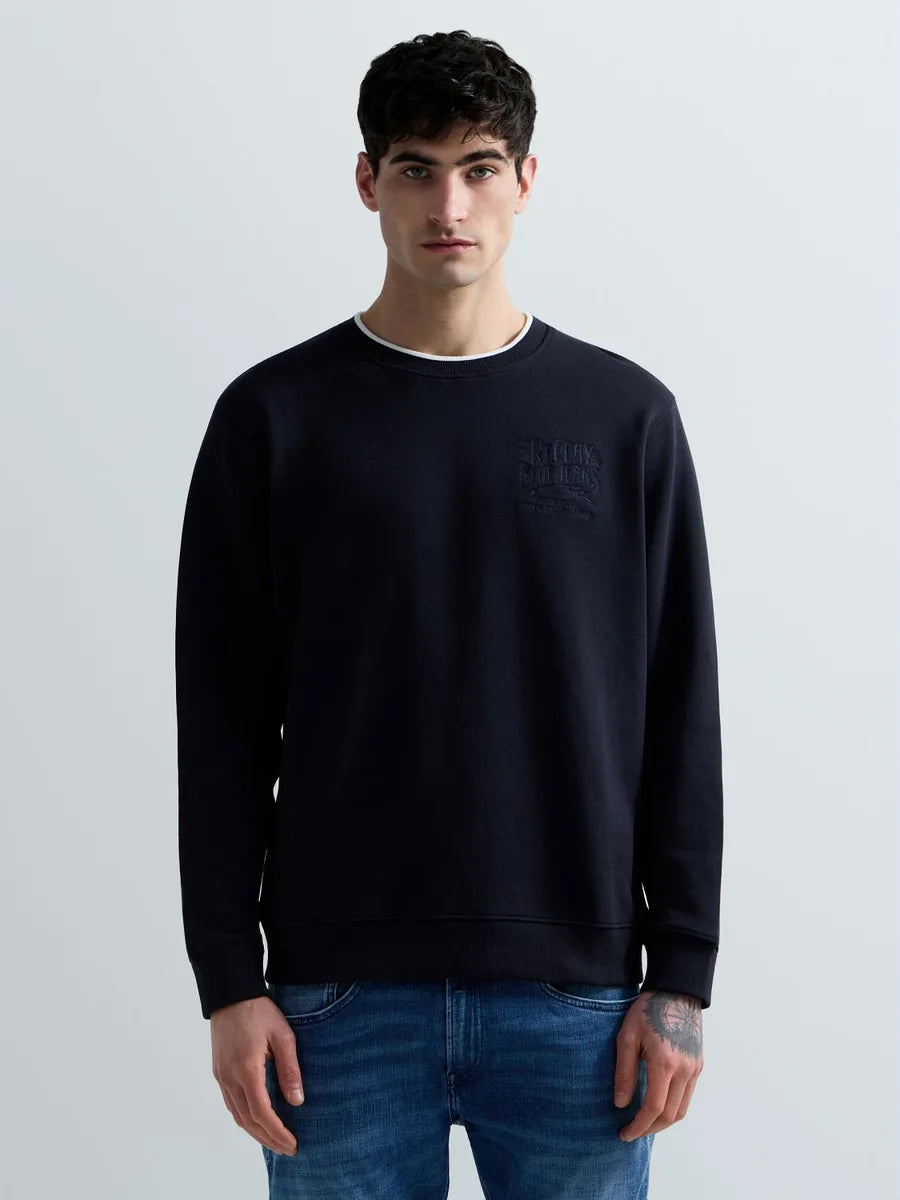 REPLAY MEN'S TERRY COTTON SWEATSHIRT WITH EMBROIDERY