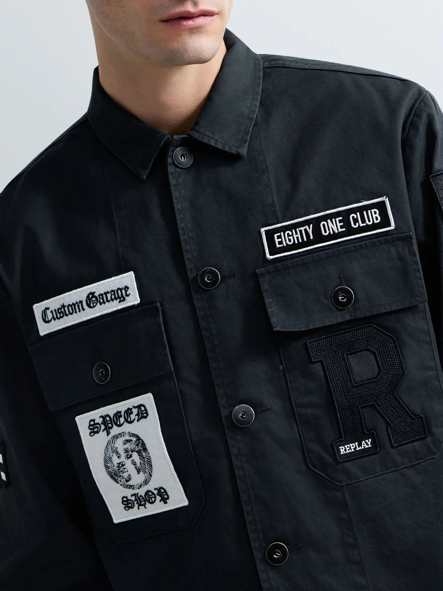 REPLAY MEN'S OVERSHIRT WITH PATCH AND LOGO