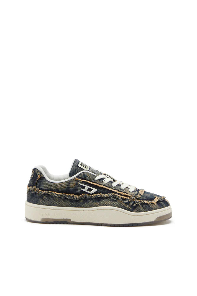 Diesel Men's S-Tracker-D-Frayed denim sneakers with transparent sole