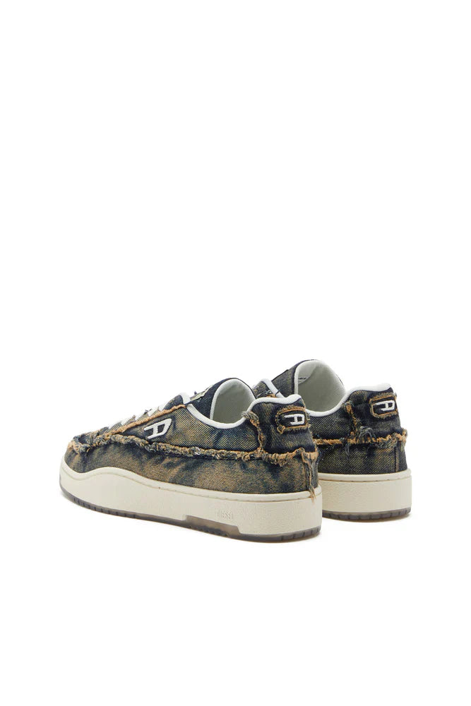 Diesel Men's S-Tracker-D-Frayed denim sneakers with transparent sole