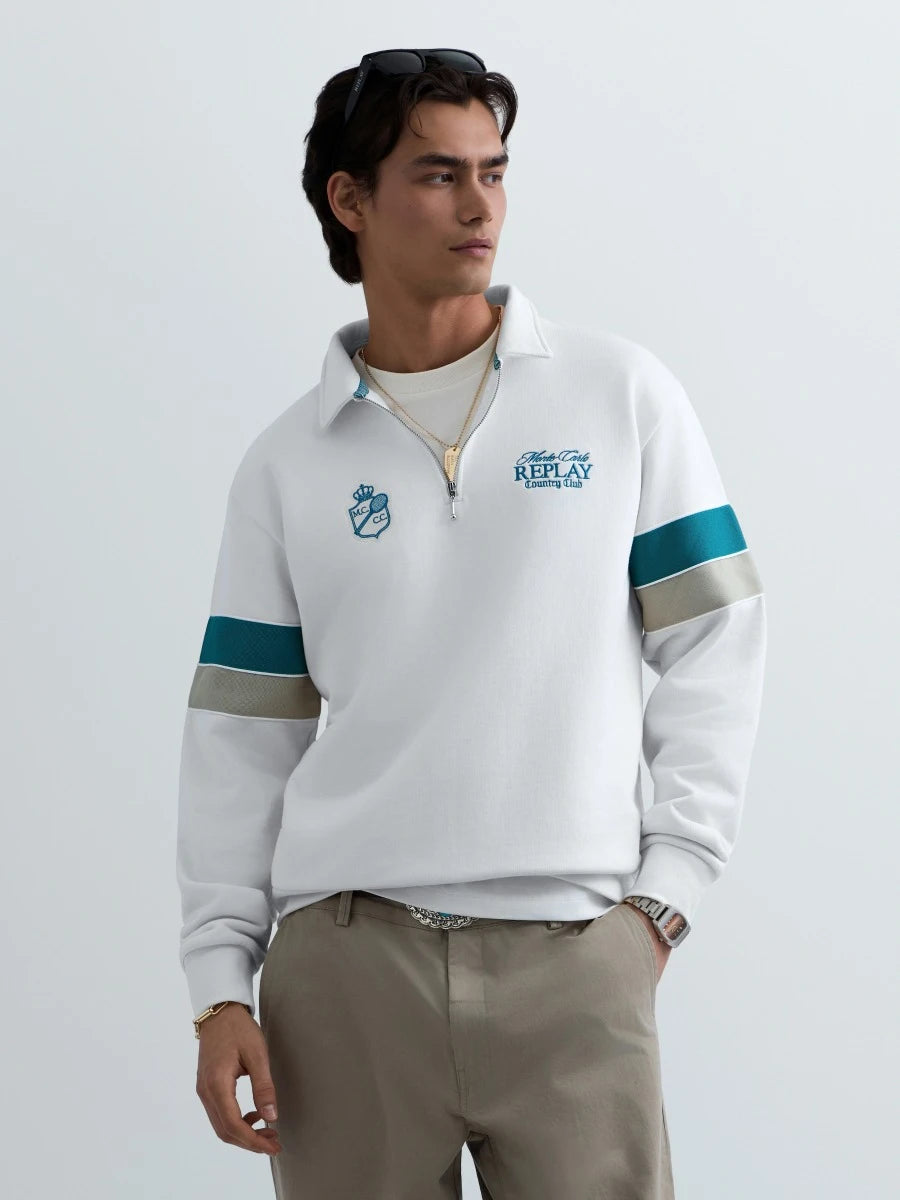 REPLAY MEN'S MONTE CARLO COUNTRY CLUB COLLECTION SWEATSHIRT WITH CONTRASTING BANDS